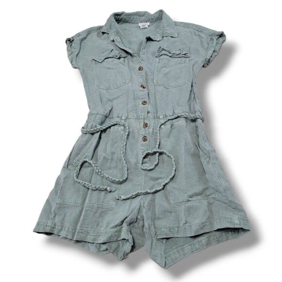 Nicole Miller New York Romper Size XS Casual Linen Lyocell Blend Braided Belt - Picture 1 of 5